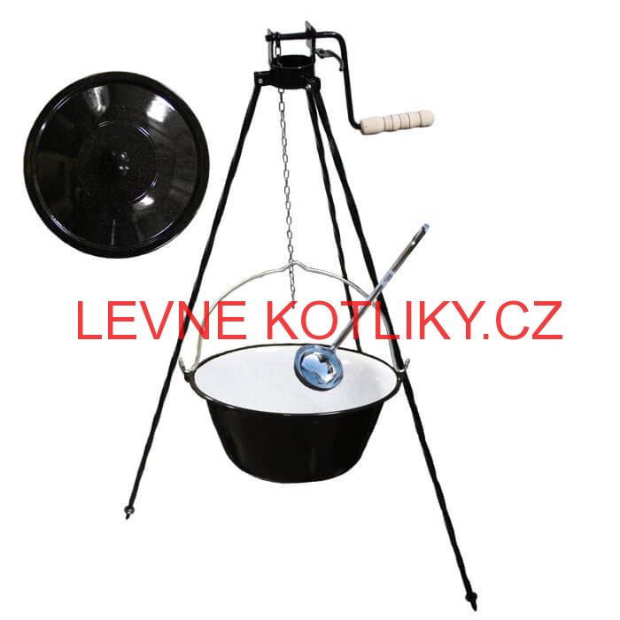 Smaltovaný kotlík 25 L + poklice + stojan s kladkou VAR