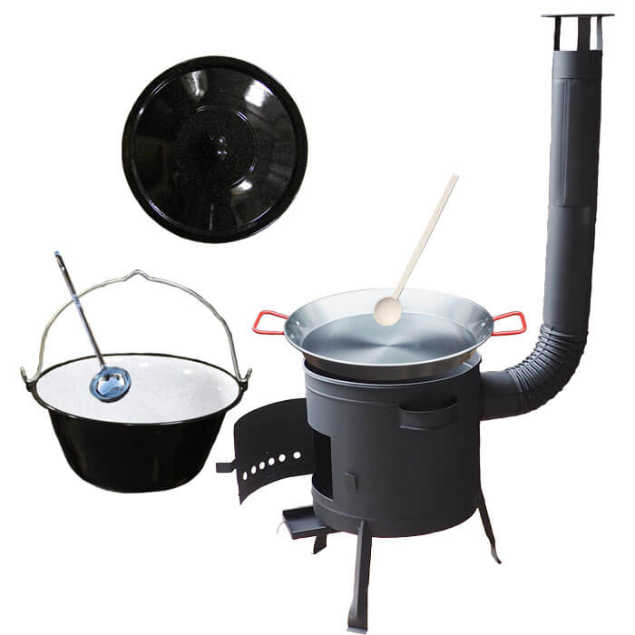 Smaltovaný kotlík 20 L + Paella ocelová pánev 46 cm + žáruvzdorná nízká kotlina 42 PLUS 600