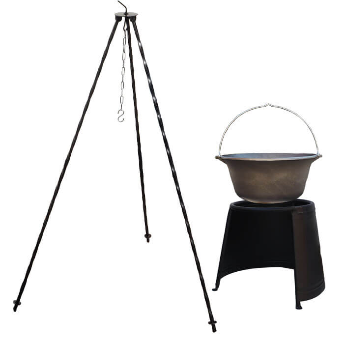 Litinový kotlík 7,2 L + chránič plamene 32 cm + trojnožka 1,2 m