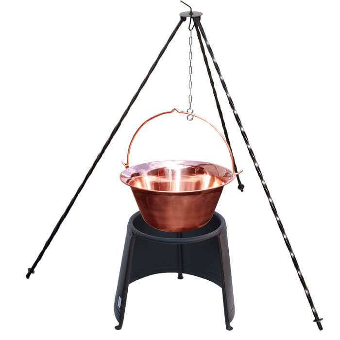 Měděný kotlík 14 L (1,2 mm) + chránič plamene 37 cm + trojnožka 1,2 m