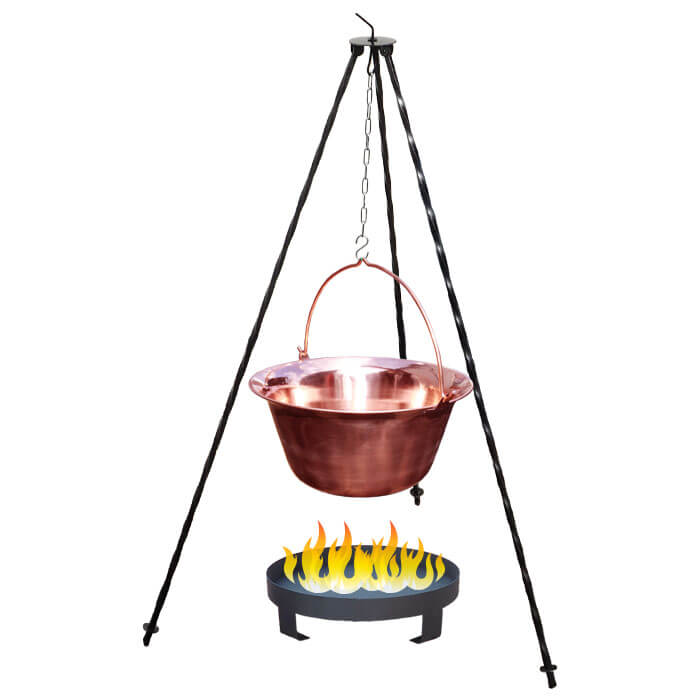 Měděný kotlík 6 L (1,2 mm) + trojnožka 1,2 m + ohniště 36 cm