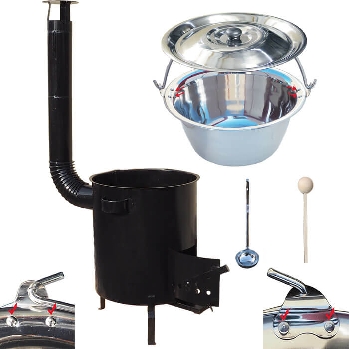 Nerezový kotlík 30 L (0,8 mm) zesílený s nýty + silnostěnná (1,5 mm) kovová kotlina 45 STRONG