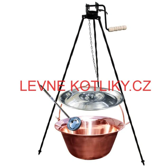 Měděný kotlík 10 L (1,2 mm) + poklice + stojan s kladkou VAR