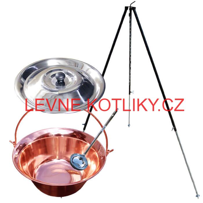Měděný kotlík 30 L s poklicí + teleskopický stojan