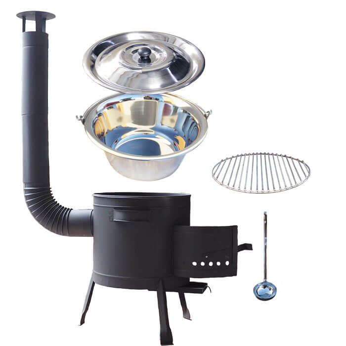 Nerezový kotlík 20 L (1,2 mm) INOX + Nerezový rošt 45 cm + nízká žáruvzdorná kotlina 42 cm PLUS 600