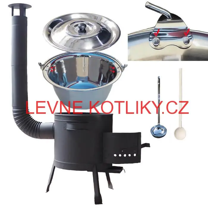 Nerezový kotlík 15 L (0,8 mm) zesílený s nýty INOX + nízká žáruvzdorná kotlina 36 cm PLUS 600