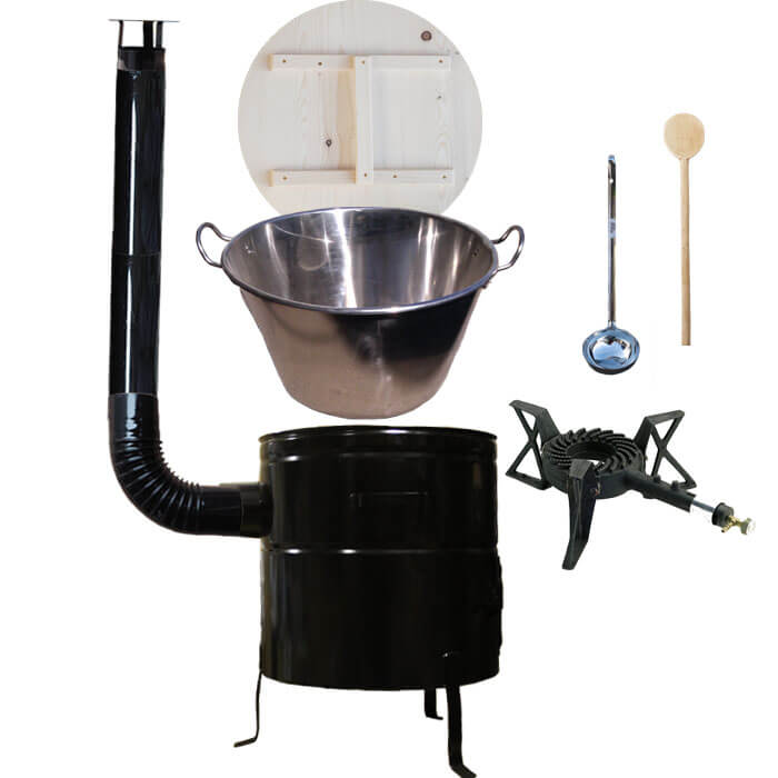 Zabijačkový nerezový kotel 100 L + kovová kotlina 60 cm + litinový hořák