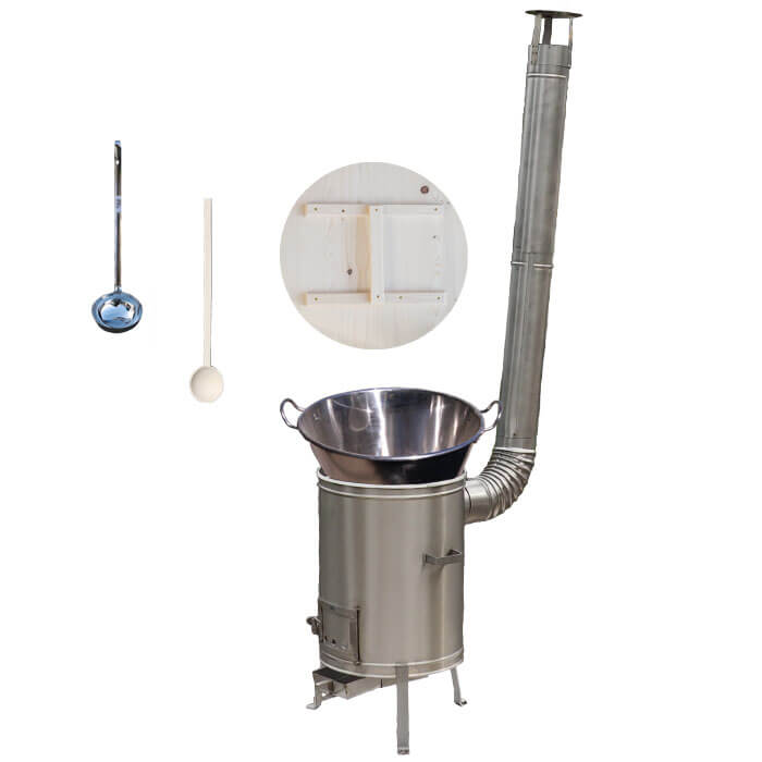 Zabijačkový nerezový kotel 100 L + nerezová kotlina 60 cm + naběračka a vařečka