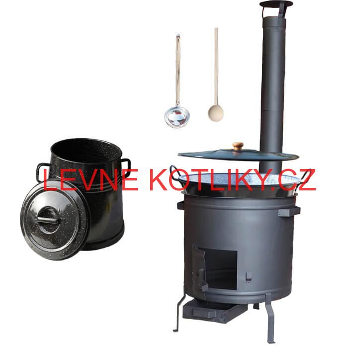 Smaltovaný kotel 70 L + žáruvzdorná kotlina 53 cm PLUS 600 + Nádoba na sádlo 10 L