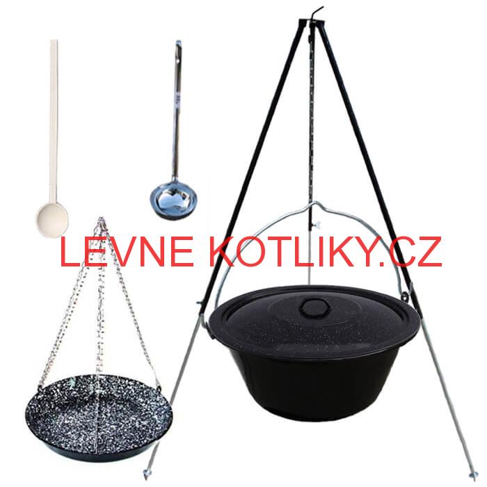 Smaltovaný kotlík 30 L + pánev na grilování + teleskopická trojnožka