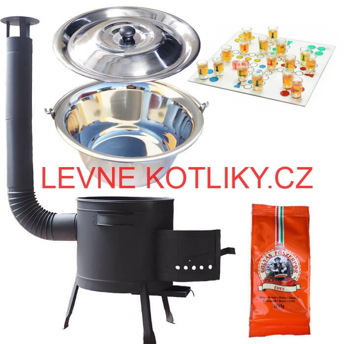 Nerezový kotlík 14 L (0,8 mm) + pepř + člověče pi už + nízká žáruvzdorná kotlina 36 PLUS 600