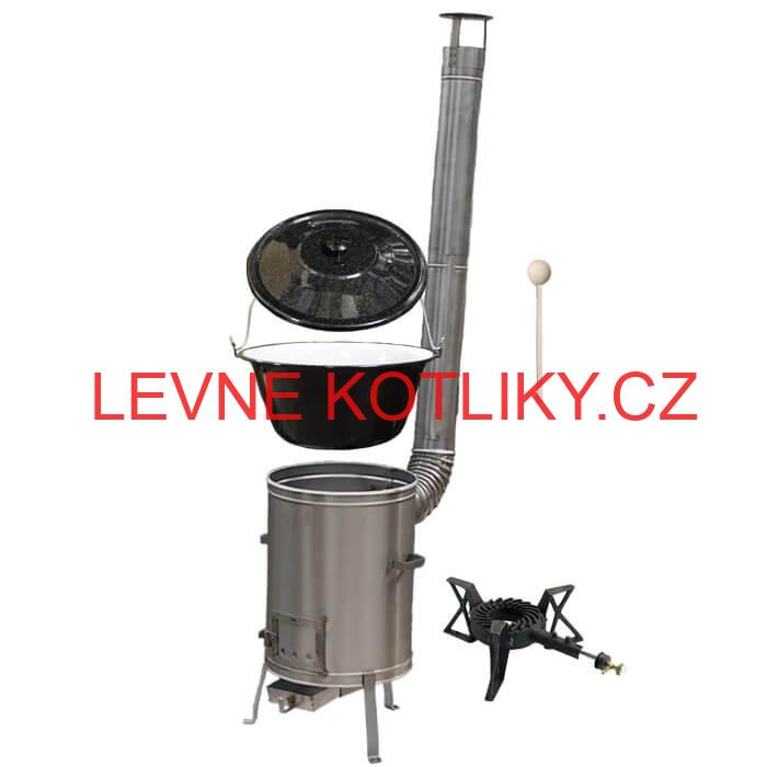 Smaltovaný kotlík 20 L (1,2 mm) + nerezová kotlina 42 cm + litinový hořák 7 kW, vařečka LUX