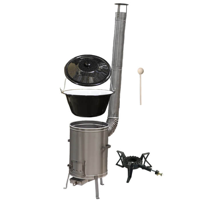 Smaltovaný kotlík 22 L (1,2 mm) + nerezová kotlina 42 cm + liatinový horák 7 kW, vareška LUX