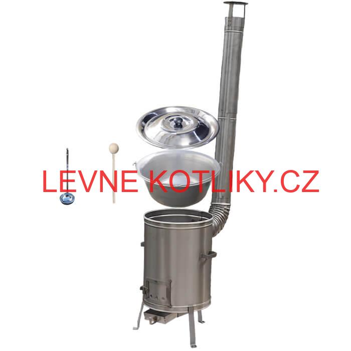 Nerezový kotlík 15 L (1,5 mm) + nerezová kotlina 36 cm + vařečka a naběračka LUX