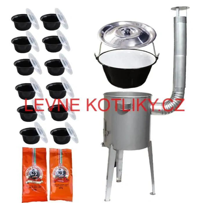 Smaltovaný kotlík 22 L (1,2 mm) + nerezová kotlina 42 cm LUXUS + misky 12 ks + 2 x pepř na guláš 100 g