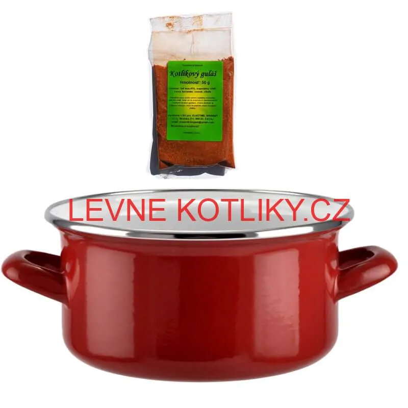 Smaltovaný kastrol s poklicí 5 L červený + pikantní směs koření 50 g Kotlíkový guláš