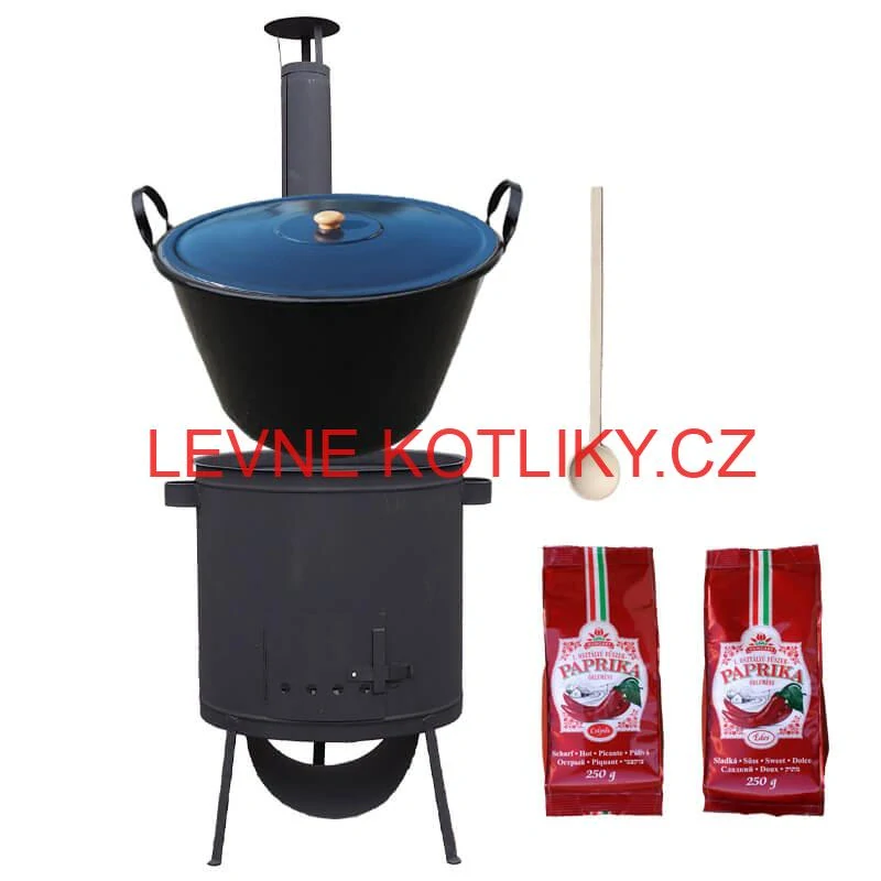 Smaltovaný kotel 70 L na zabijačku + žáruvzdorná kotlina 53 PLUS 600 4 MM + sladká a pálivá paprika (2 x 250 g) + vařečka