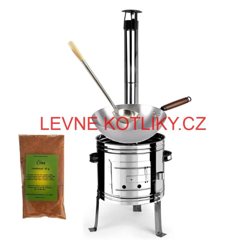 Nerezový kotlík 10 L (0,8 mm) + nerezová kotlina 31 INOX + Wok + koření 50 g