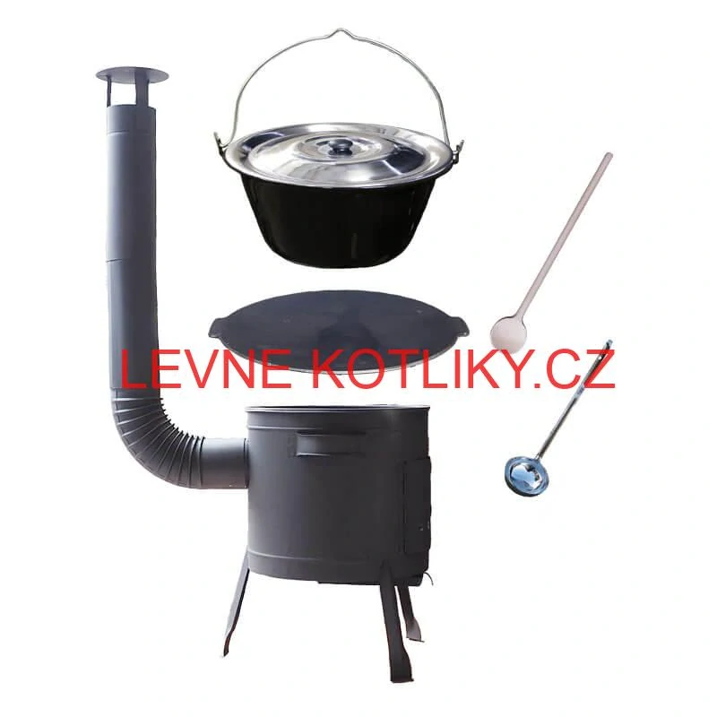 Smaltovaný kotlík 25 L + litinová pánev 45 cm + nízká žáruvzdorná kotlina 42 cm PLUS 600