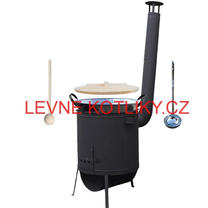 Smaltovaný kotel 100 L + žáruvzdorná kotlina 42 PLUS 600 4 MM + vařečka a naběračka BIG PARTY