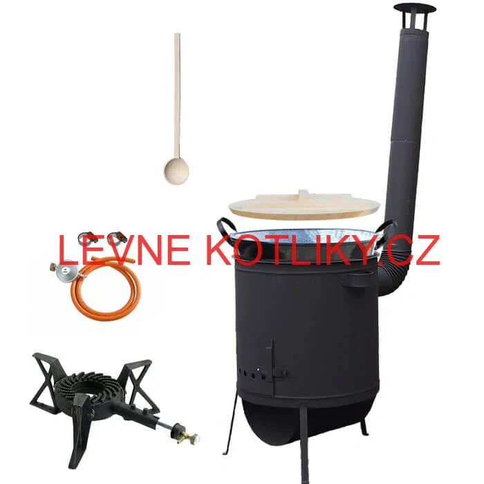 Zabijačkový smaltovaný kotel 100 L, žáruvzdorná kotlina 42 PLUS 600 4 MM, hořák 7 kW + vařečka