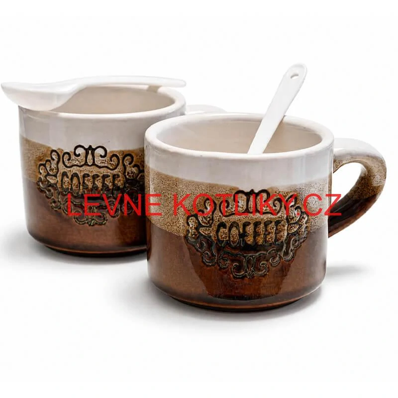 Keramické hrnky na kávu 150 ml COFFEE s lžičkami 2 ks
