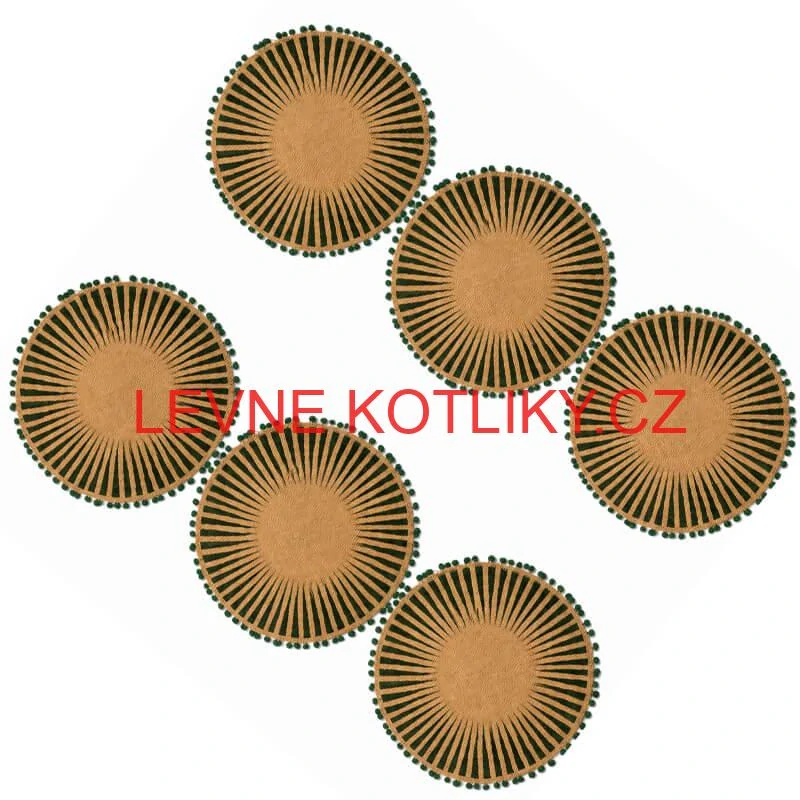 Kulaté jutové podložky pod talíř zelené s bambulkami 37 cm, 6 ks