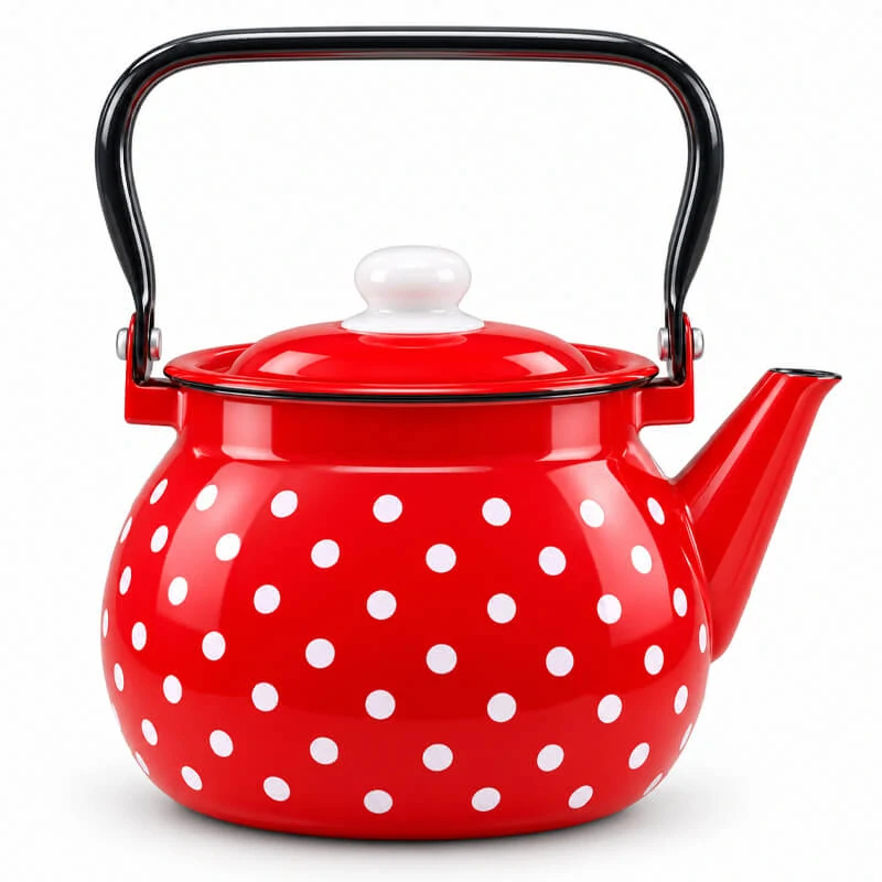 Smaltovaná konvice 2,5 l s puntíky – červená retro