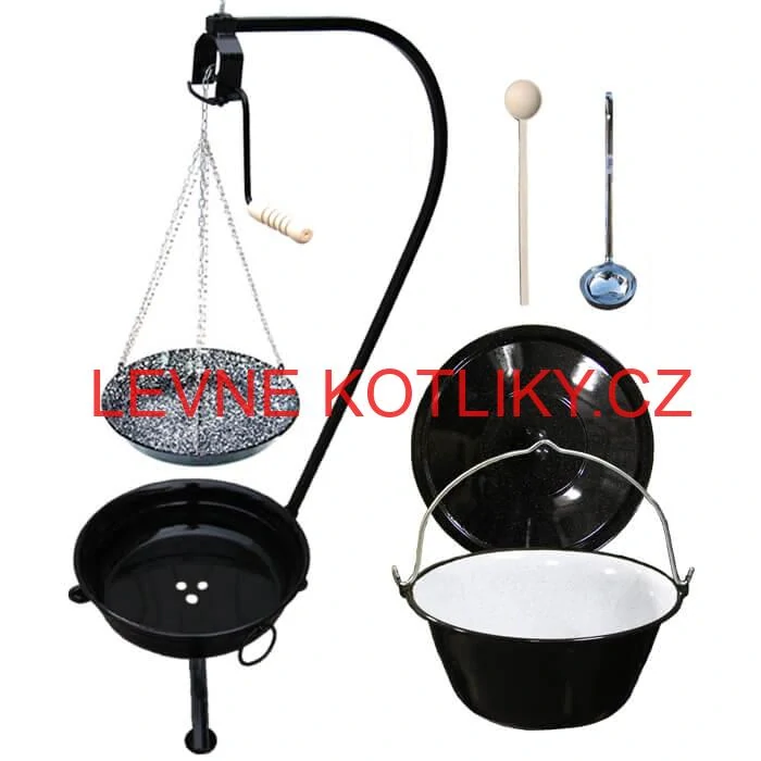 Smaltovaný kotlík 20 L + smaltovaná pánev a prenosne ohniště