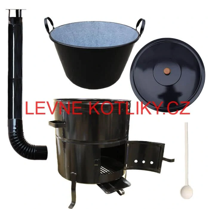 Zabijačkový smaltovaný kotel 80 L + kovová kotlina 58 cm + kouřovod