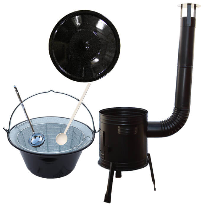 Smaltovaný kotlík 30 L (1,2 mm) + drátěný koš + kovová kotlina 45 Easy party (KOV)