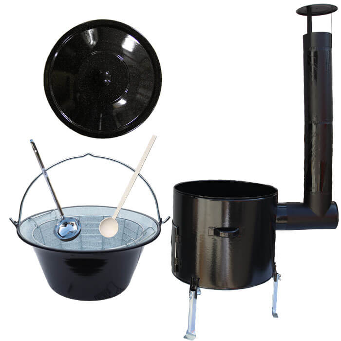 Smaltovaný kotlík 20 L (1,2 mm) + drátěný koš + smaltovaná kotlina 42 Easy party (SMALT)