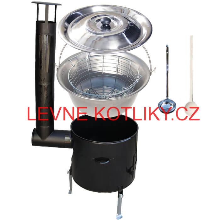 Nerezový kotlík 20 L (1,5 mm) + drátěný koš + smaltovaná kotlina 42 Easy party (SMALT)