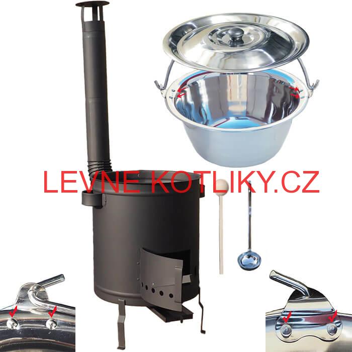 Nerezový kotlík 30 L (0,8 mm) zesílený s nýty + silnostěnná (1,5 mm) a žáruvzdorná kotlina 45 PLUS 600