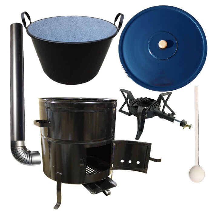 Zabijačkový smaltovaný kotel 100 L + kovová kotlina 60 cm +hořák 7 kW a  kouřovod