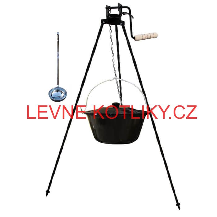 Smaltovaný kotlík 25 L + poklice + stojan s kladkou VAR