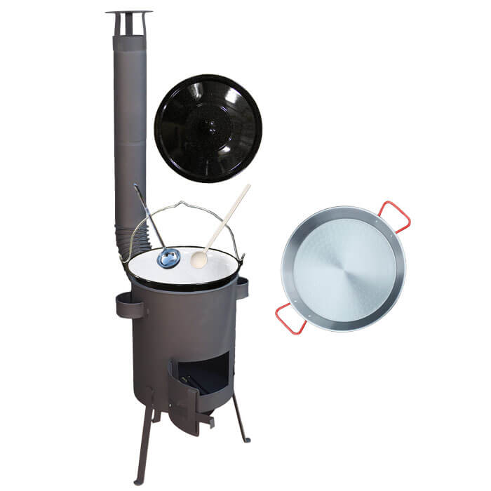 Smaltovaný kotlík 20 L + Paella ocelová pánev 46 cm + žáruvzdorná kotlina 42 PLUS 600 4 MM