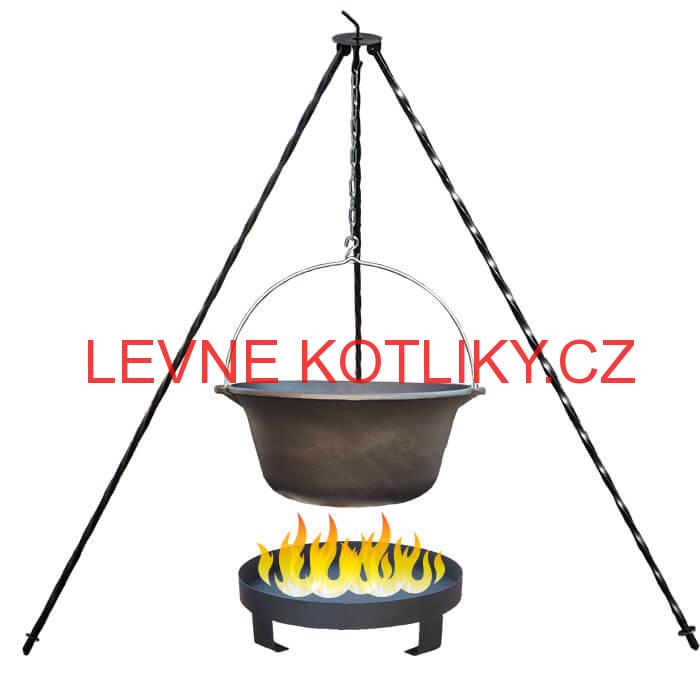 Litinový kotlík 10,8 L + trojnožka 1,2 m + ohniště 36 cm