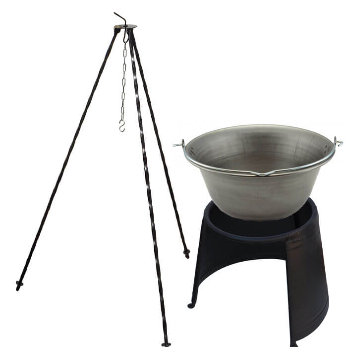 Železný kotlík 20 L (0,75 mm) + chránič plamene 43 cm + trojnožka 1,2 m