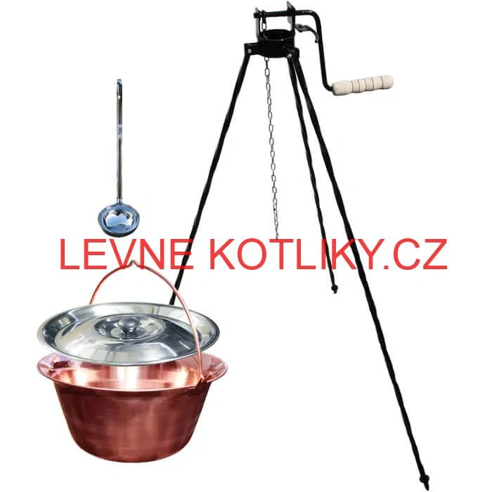 Měděný kotlík 30 L (1,2 mm) + poklice + stojan s kladkou VAR
