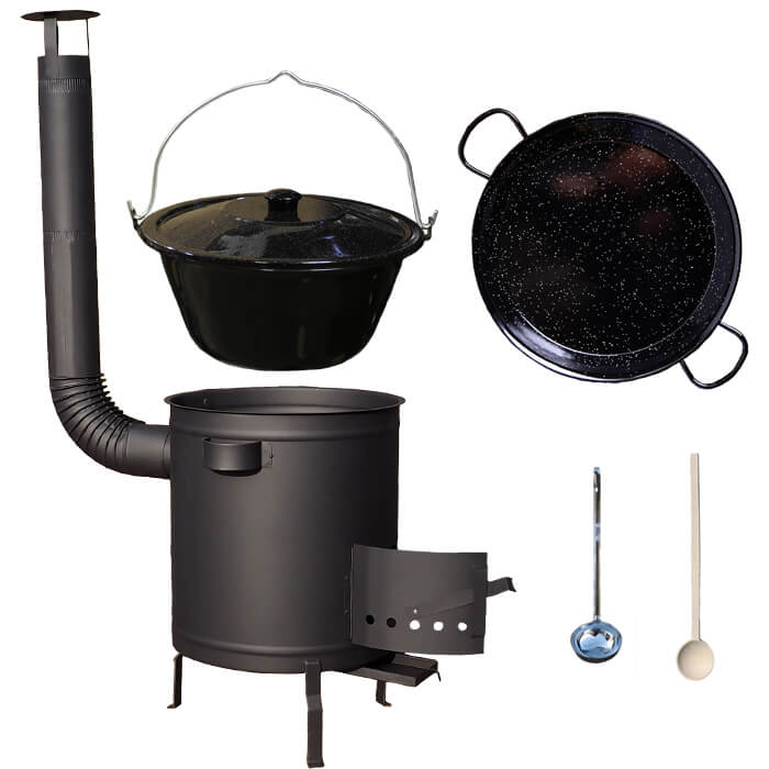 Smaltovaný kotlík 13 L (1,2 mm) + Paella pánev 38 cm + silnostěnná (1,5 mm) žáruvzdorná kotlina (1,5 mm) 36 PLUS 600