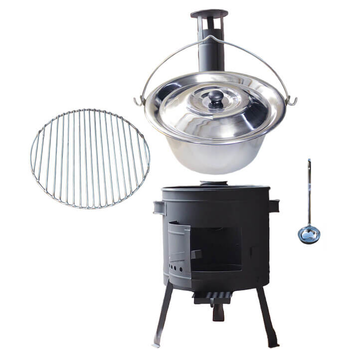 Nerezový kotlík 20 L (1,2 mm) INOX + Nerezový rošt 45 cm + nízká žáruvzdorná kotlina 42 cm PLUS 600
