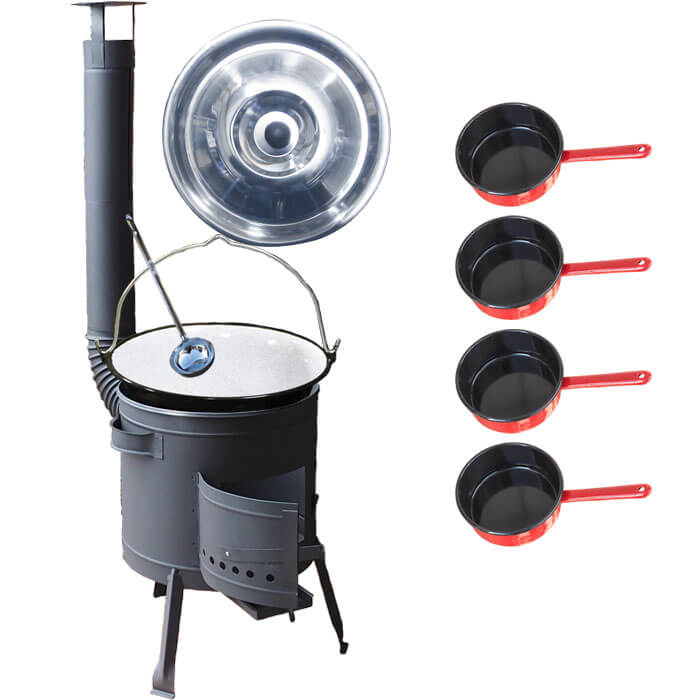Smaltovaný kotlík 30 L + smaltovaný rendlík 4 ks + nízká žáruvzdorná kotlina 45 cm PLUS 600