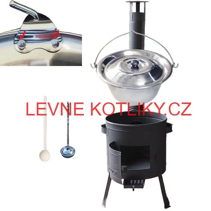 Nerezový kotlík 15 L (0,8 mm) zesílený s nýty INOX + nízká žáruvzdorná kotlina 36 cm PLUS 600