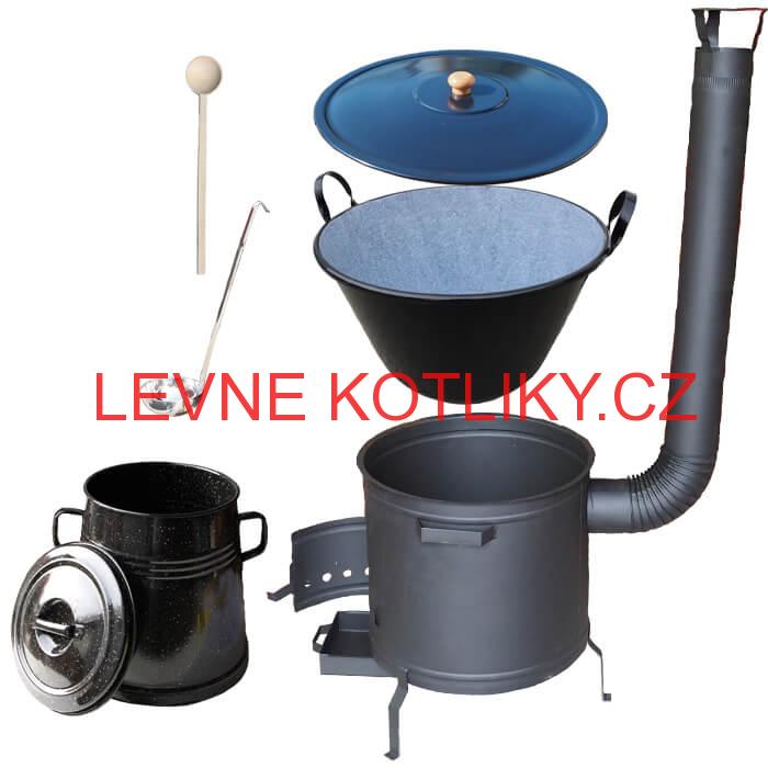 Smaltovaný kotel 70 L + žáruvzdorná kotlina 53 cm PLUS 600 + Nádoba na sádlo 10 L