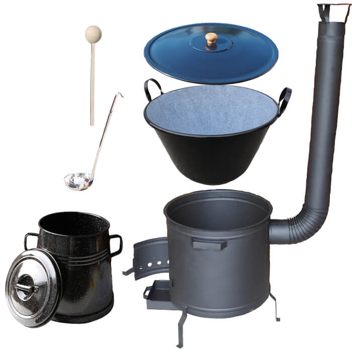 Smaltovaný kotel 80 L + žáruvzdorná kotlina 60 cm PLUS 600 + Nádoba na sádlo 10 L