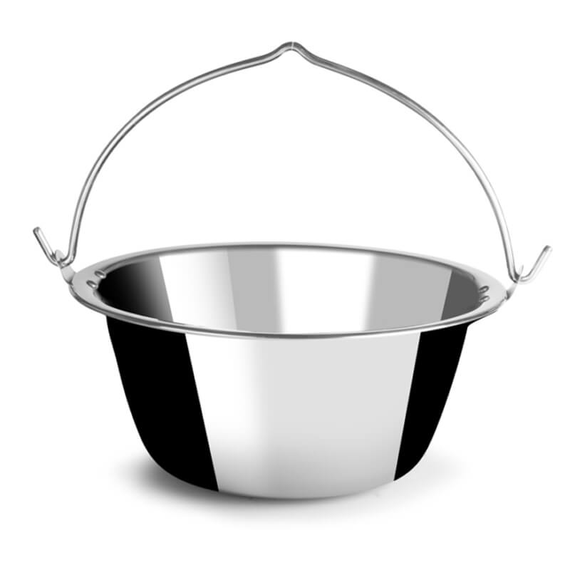 Nerezový kotlík 22 L (0,8 mm) + nerezová kotlina 42 INOX + vařečka + misky 12 ks