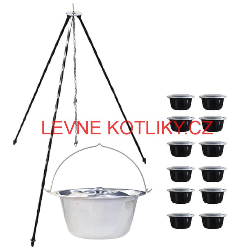 Nerezový kotlík 8 L (0,8 mm) INOX + poklice + trojnožka 1,20 m + misky 12 ks