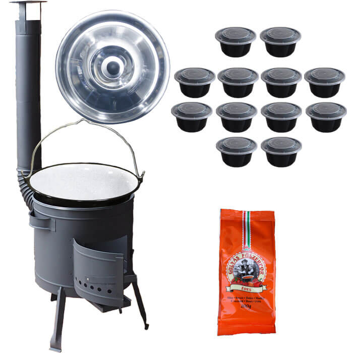 Smaltovaný kotlík 25 L (1,2 mm) + poklice + misky 12 ks + nízká žáruvzdorná kotlina (0,8 mm) 42 PLUS 600