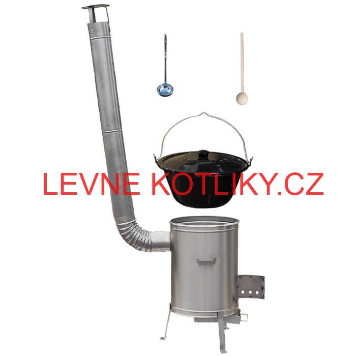 Smaltovaný kotlík 13 L (1,2 mm) + nerezová kotlina 36 cm + vařečka a naběračka LUX